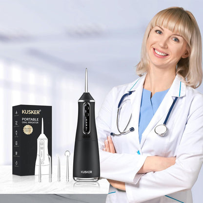 Water Dental Flosser Cordless,  Portable Oral Irrigator for Teeth, 5 Modes and 4 Jet Tips, IPX7 Waterproof, Rechargeable for 30-Days Use, Home, Travel, Braces, 500ML Capacity(Dark Black)
