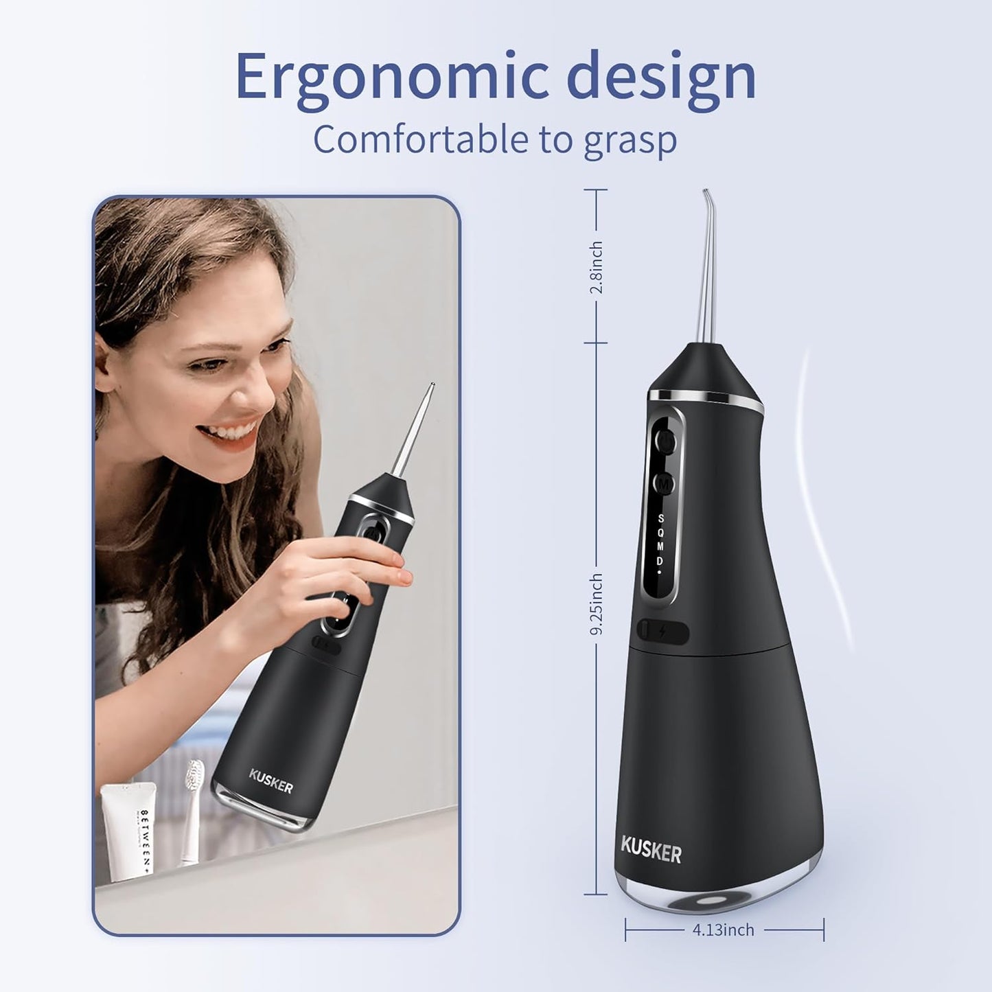 Water Dental Flosser Cordless,  Portable Oral Irrigator for Teeth, 5 Modes and 4 Jet Tips, IPX7 Waterproof, Rechargeable for 30-Days Use, Home, Travel, Braces, 500ML Capacity(Dark Black)
