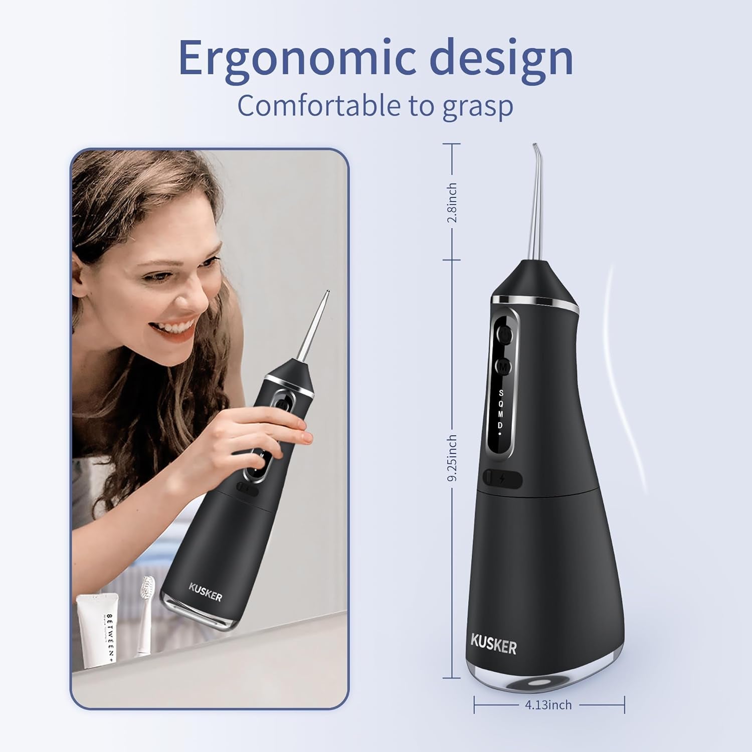 Water Dental Flosser Cordless,  Portable Oral Irrigator for Teeth, 5 Modes and 4 Jet Tips, IPX7 Waterproof, Rechargeable for 30-Days Use, Home, Travel, Braces, 500ML Capacity(Dark Black)