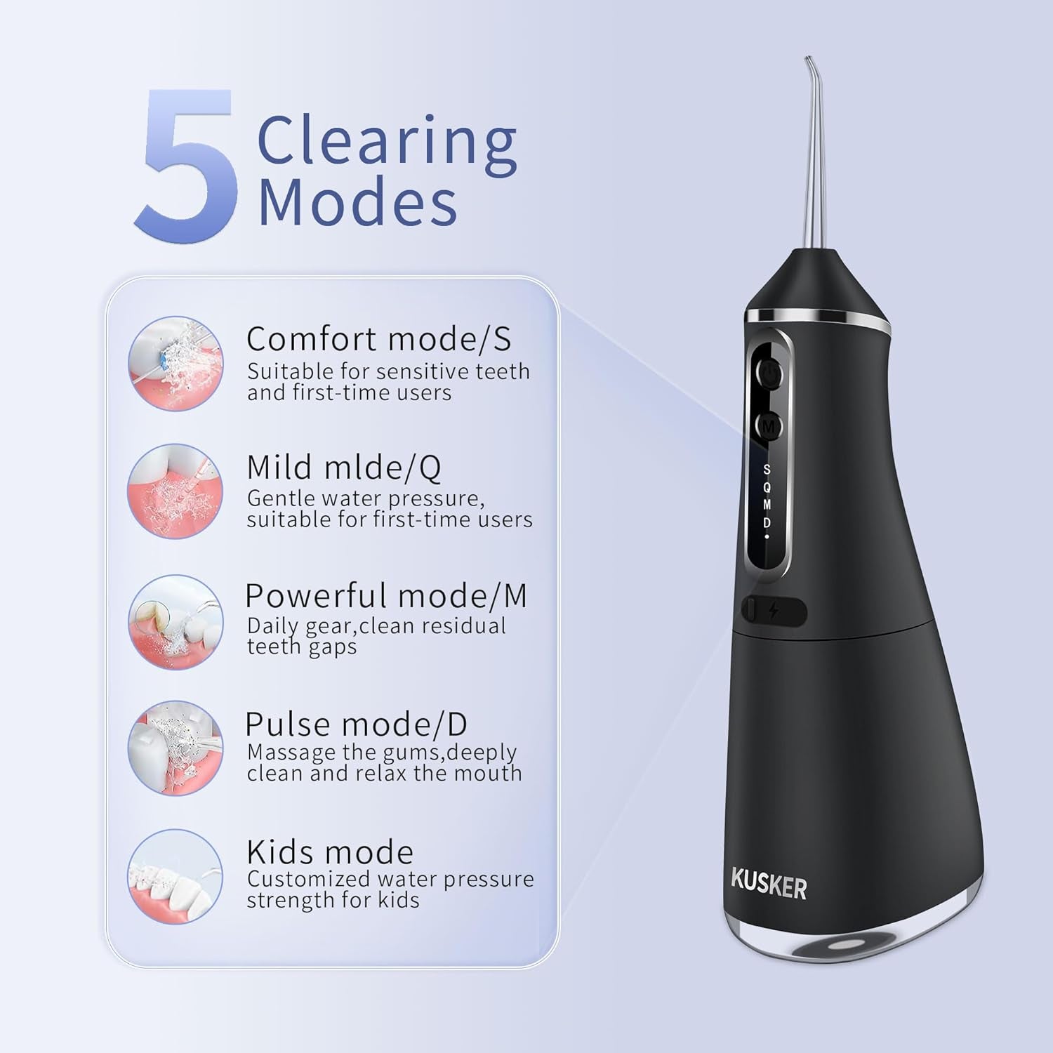 Water Dental Flosser Cordless,  Portable Oral Irrigator for Teeth, 5 Modes and 4 Jet Tips, IPX7 Waterproof, Rechargeable for 30-Days Use, Home, Travel, Braces, 500ML Capacity(Dark Black)